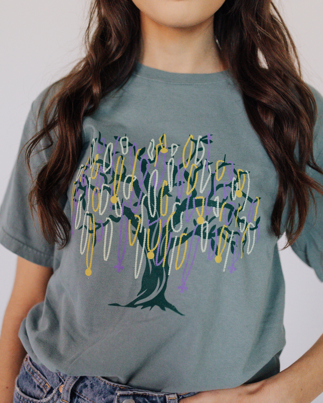 Mardi Gras Beaded Tree Tee 💜💚💛