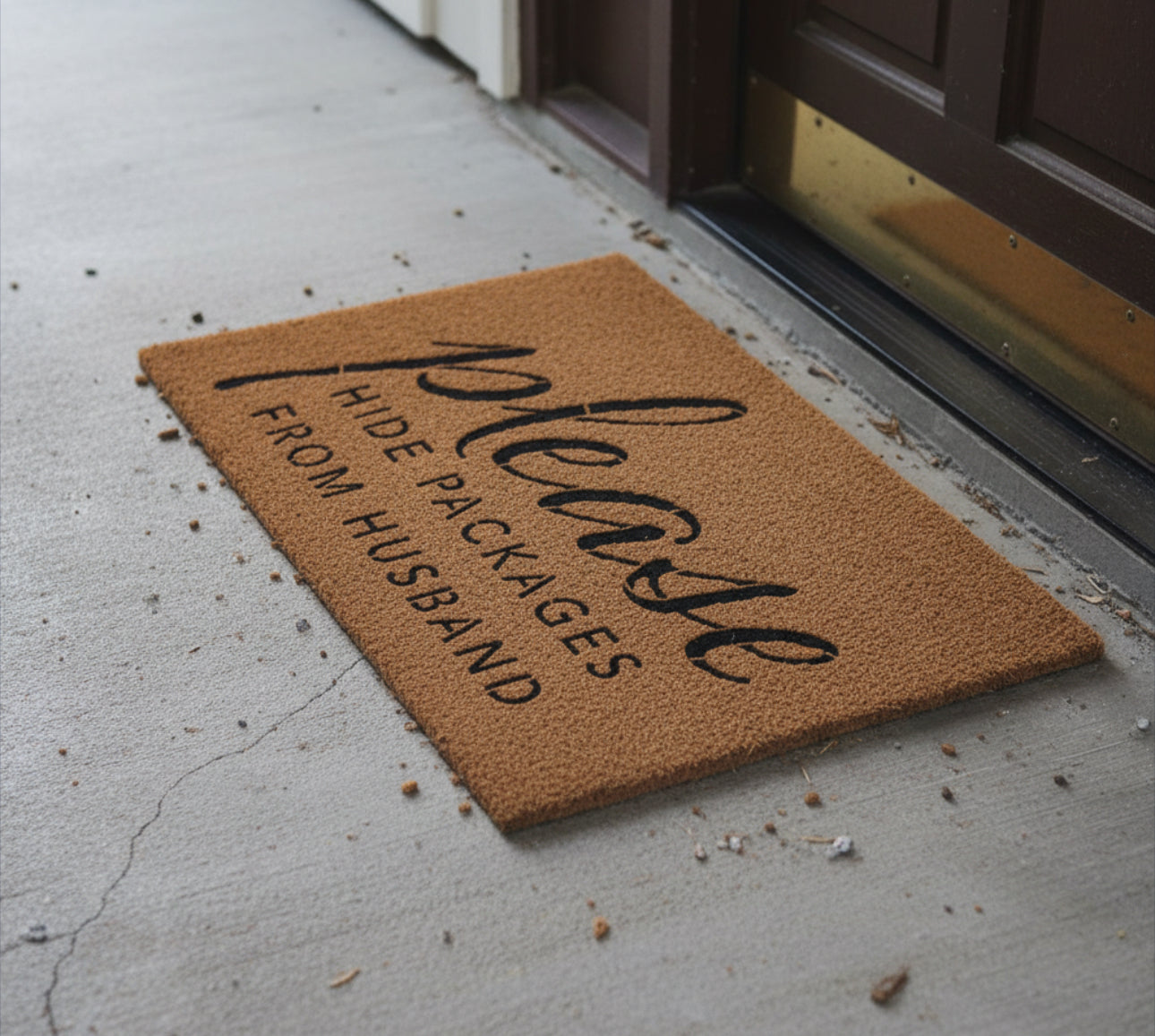 “Please hide packages from my husband” indoor/outdoor mat