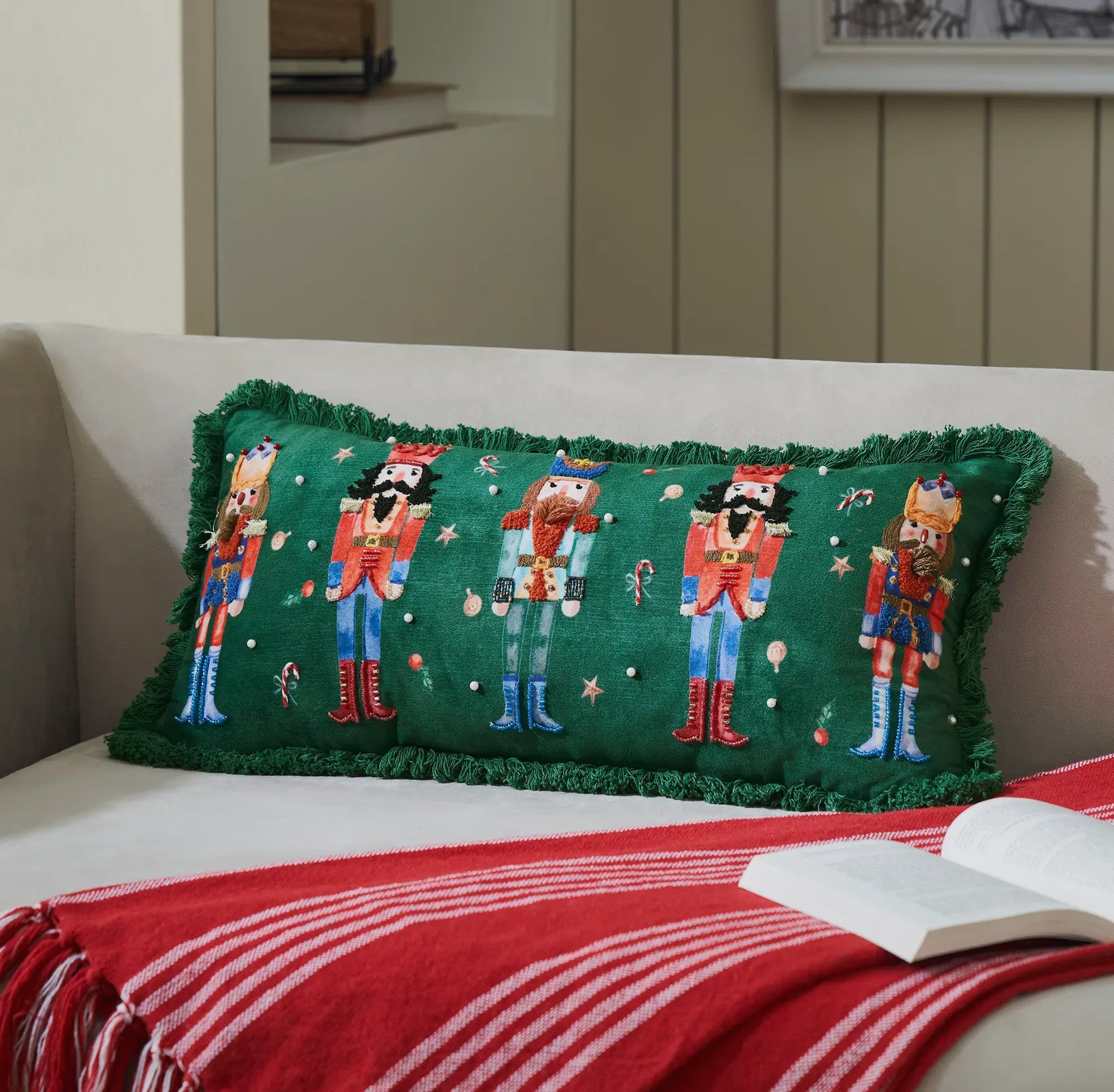 Nutcracker Green Fringed Pillow
