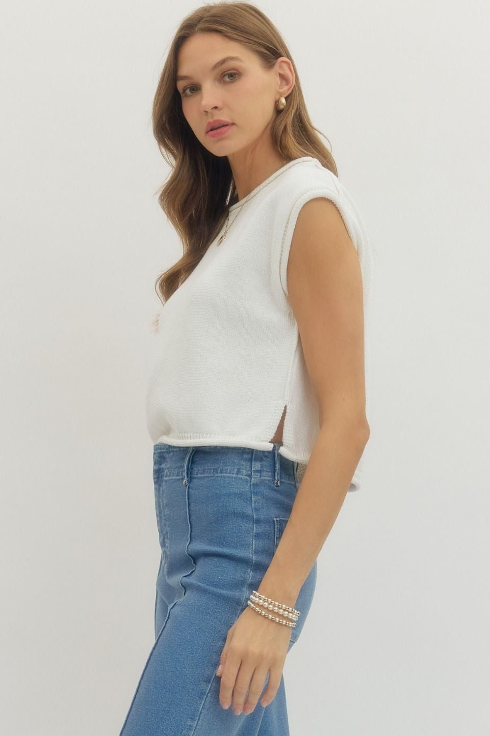 Entro Ivory Knit Cap Sleeve Sweater Top - 4 Daughters Boutique