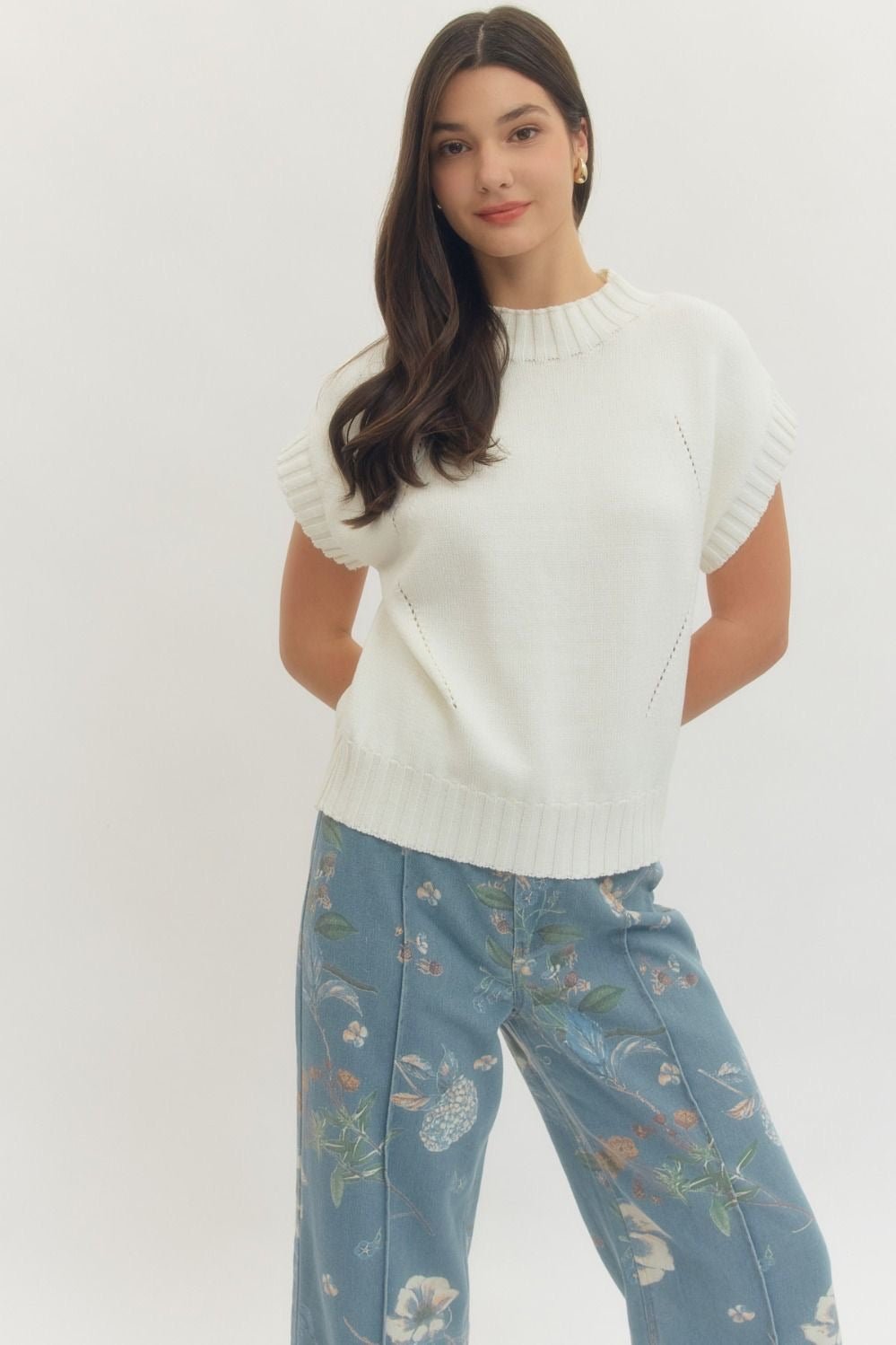 Entro Ivory Knit Cap Sleeve Sweater Top - 4 Daughters Boutique