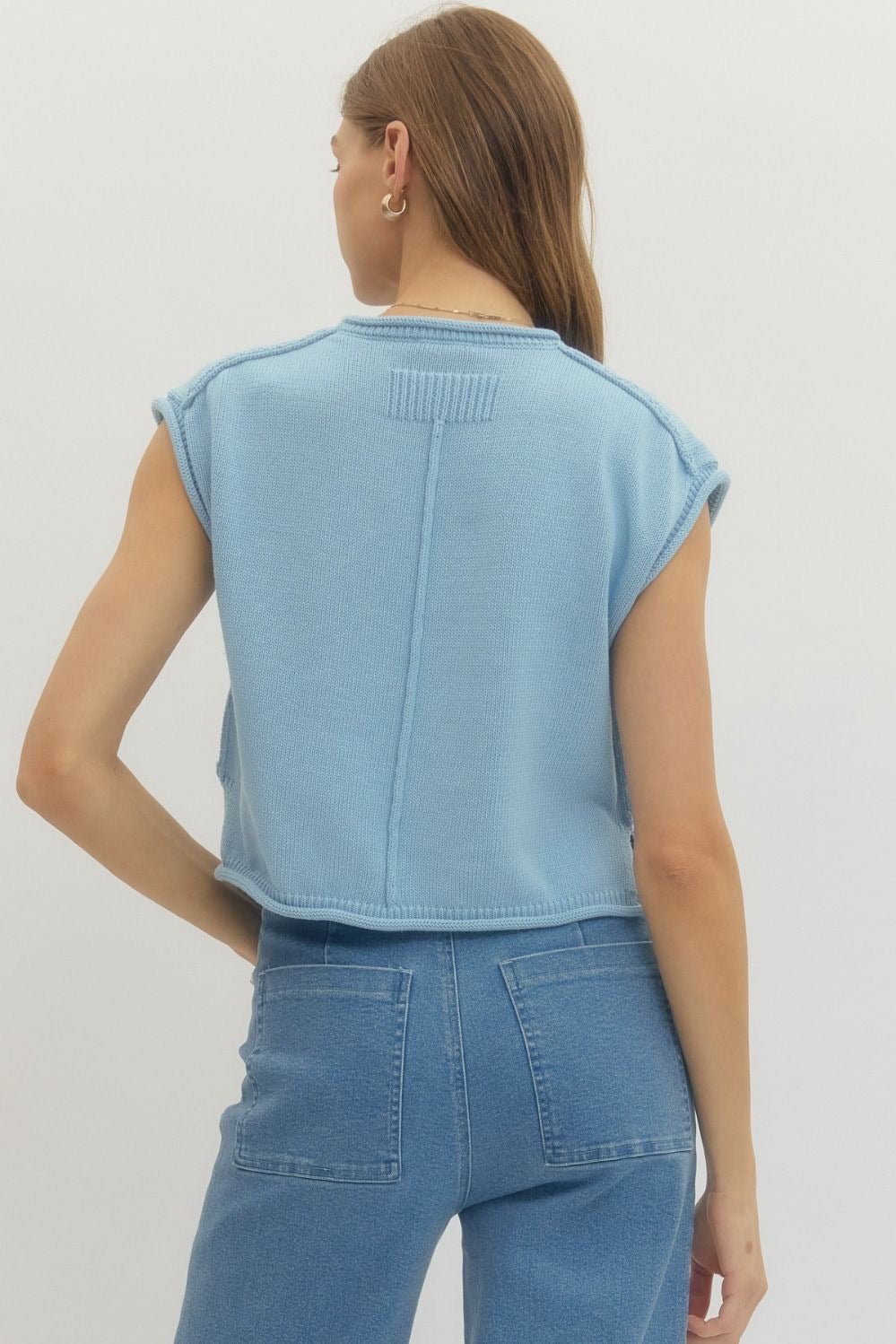 Entro Sky Blue Knit Cap Sleeve Crop Top - 4 Daughters Boutique