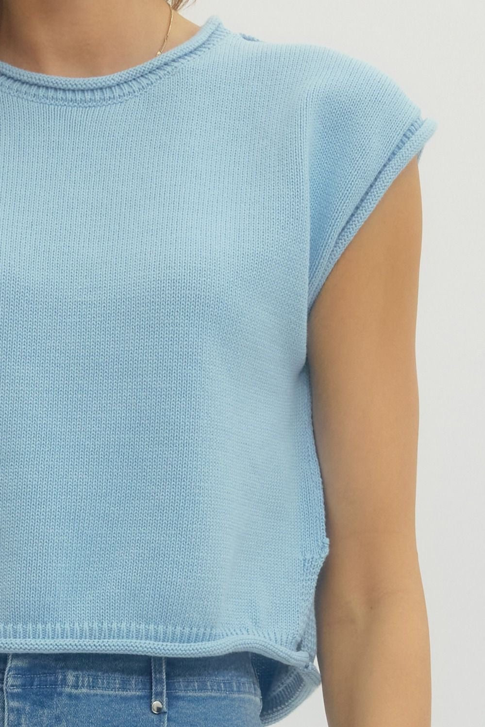 Entro Sky Blue Knit Cap Sleeve Crop Top - 4 Daughters Boutique