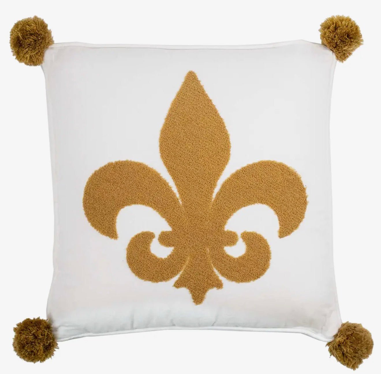 Fleur De Lis Pom Pom Throw Pillow Decorative Cushion For Living Room And Bedroom Home Decor Accessory - 4 Daughters Boutique