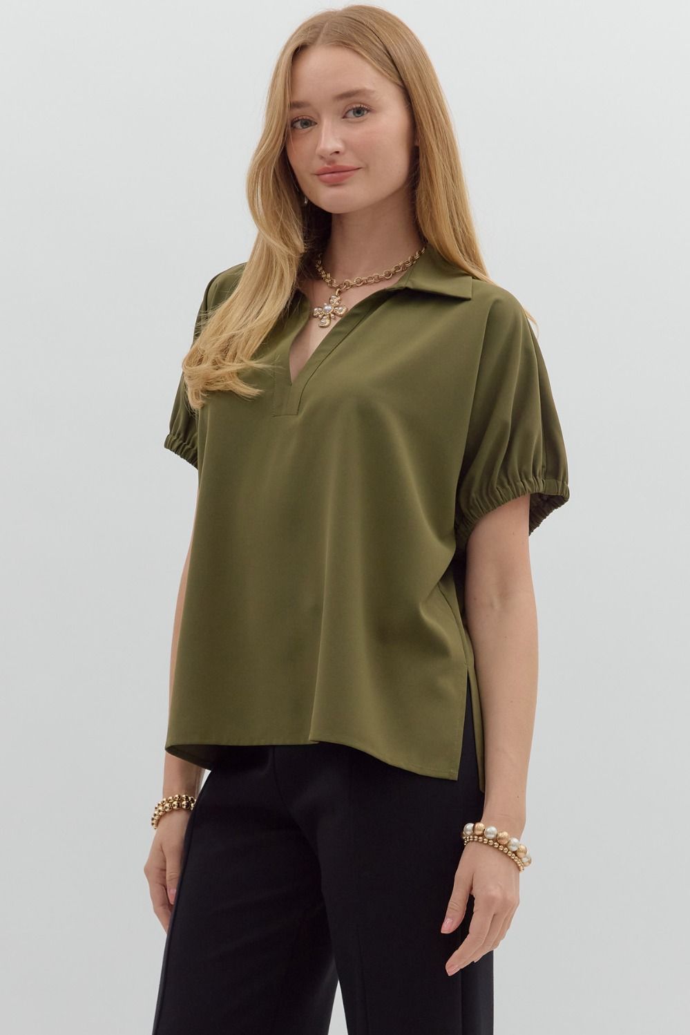 Olive Collared Blouse - 4 Daughters Boutique