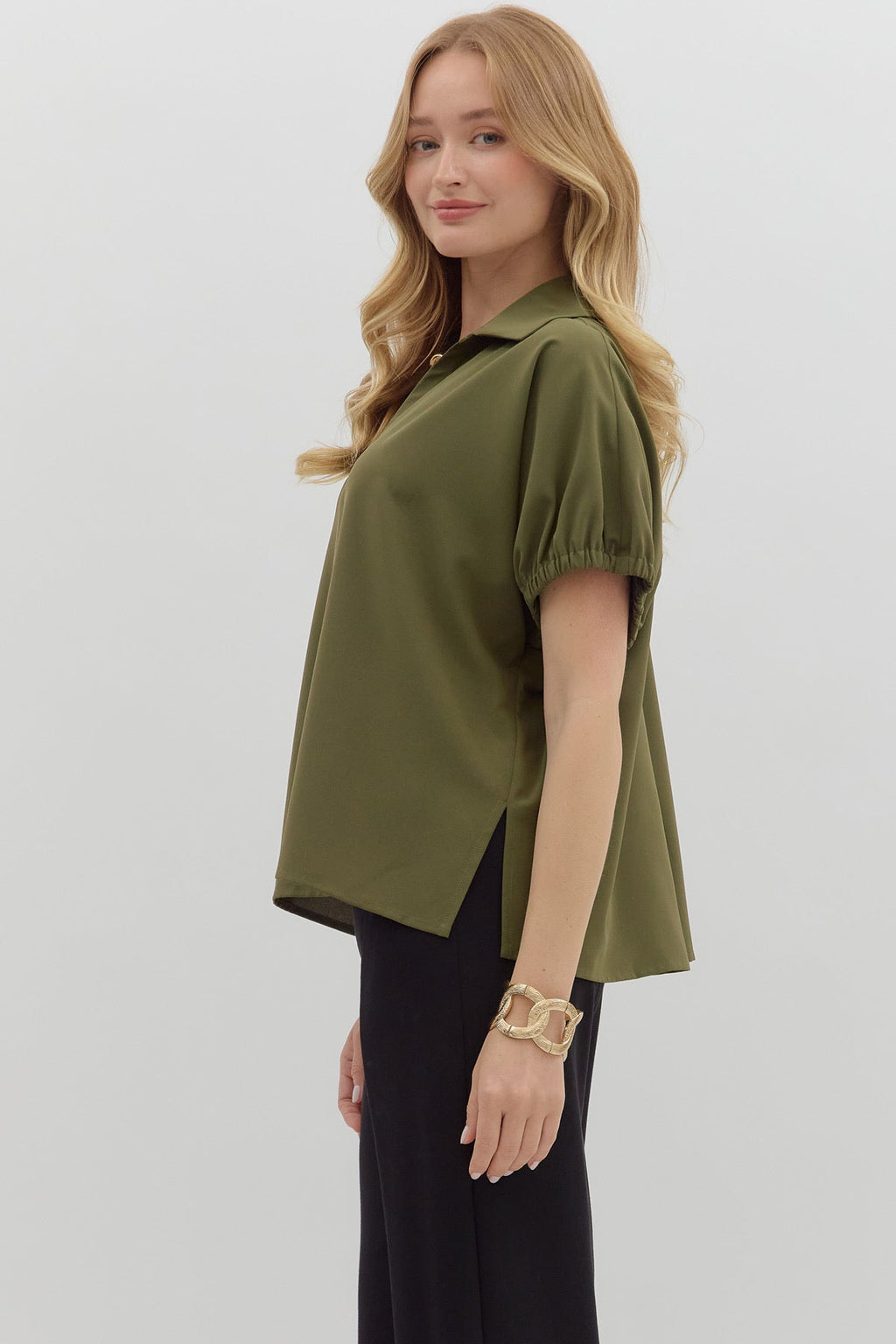 Olive Collared Blouse - 4 Daughters Boutique