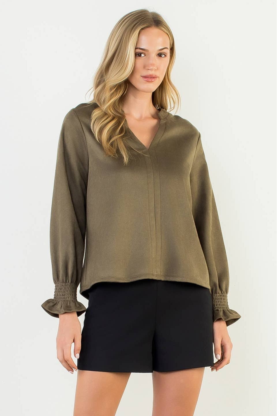 Olive Velvet Blouse - 4 Daughters Boutique