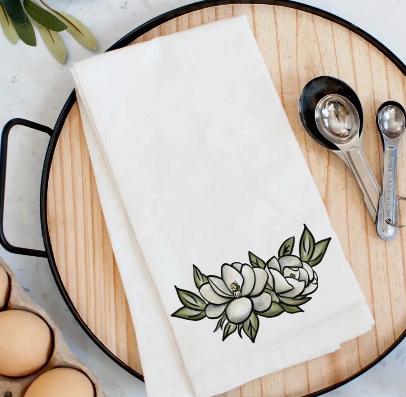 Pelican Provision Magnolia Floral Kitchen Towel - 4 Daughters Boutique