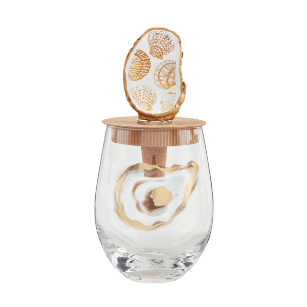 SHELL OYSTER WINE GLASS AND STOPPER SET - 4 Daughters Boutique