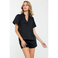 Short Sleeve Pleated V Neck Top - 4 Daughters Boutique