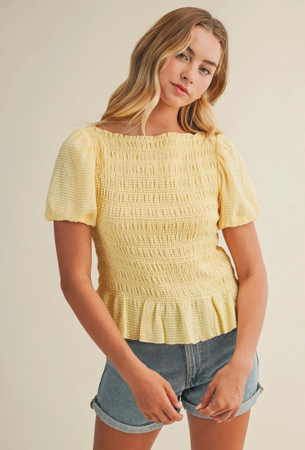 Women's Flocked Stripe Puff Sleeve Top Elegant Blouse With Textured Stripe Pattern And Flowy Fit For Everyday Wear - 4 Daughters Boutique